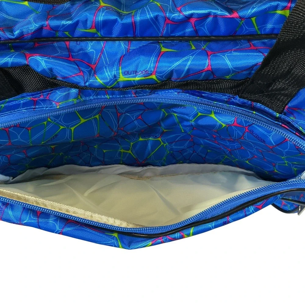 Outdoor Products Blue Neon Geometric Web Duffel Bag‎ Travel Gym Sporty Retro